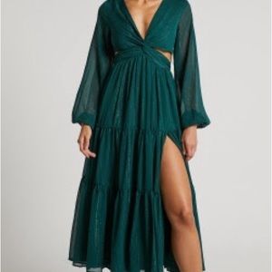 Showpo Emerald Green Dress, NWT, cut outs and balloon sleeves